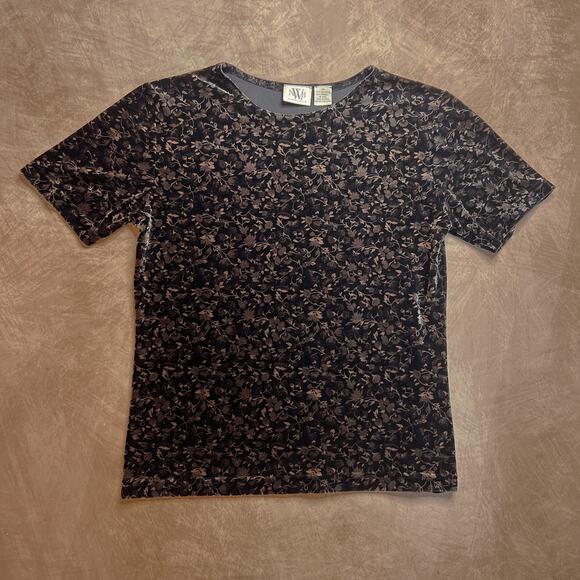 NWB Casuals Vintage Floral Vine Velour Shirt Short Sleeve Women's M Fairy Grunge - Picture 1 of 5